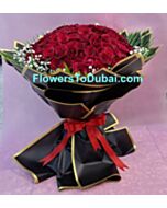 101 red roses with black paper 
