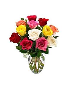 12 MIX ROSES IN VASE