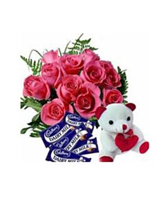 24ピンクの薔薇とカドベリーダイリーミルク、6インチのテディBear