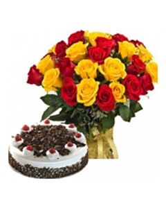 30 ROSES (MIXED COLORS) WITH 500GM CAKE