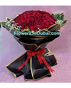 101 red roses with black paper 