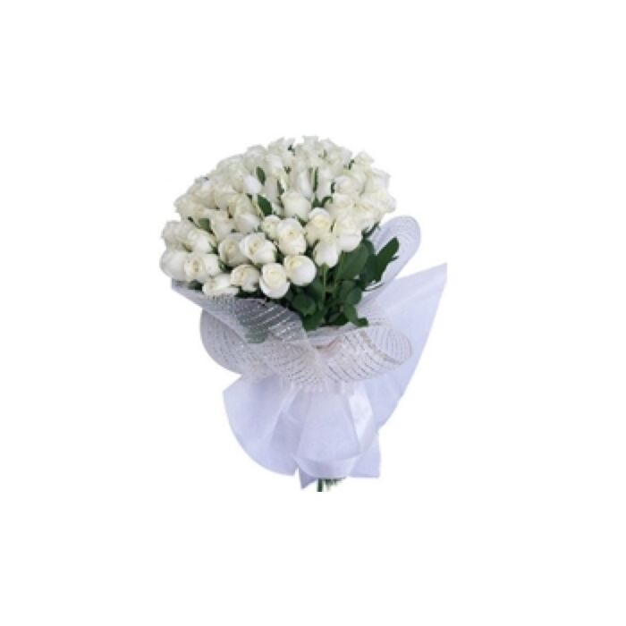 یک دسته گل رز سفید 60 گل