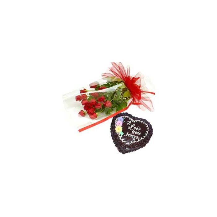 12 Red Roses n 1Kg Chocolate Cake