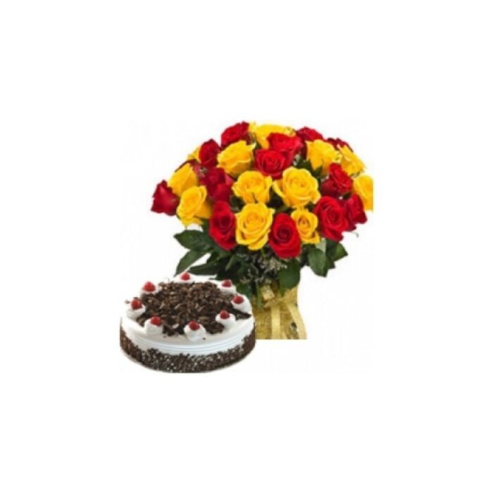 30 ROSES (MIXED COLORS) WITH 500GM CAKE