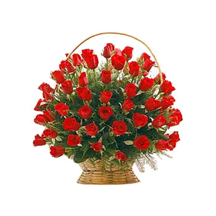 Basket of 100 or 101 red roses